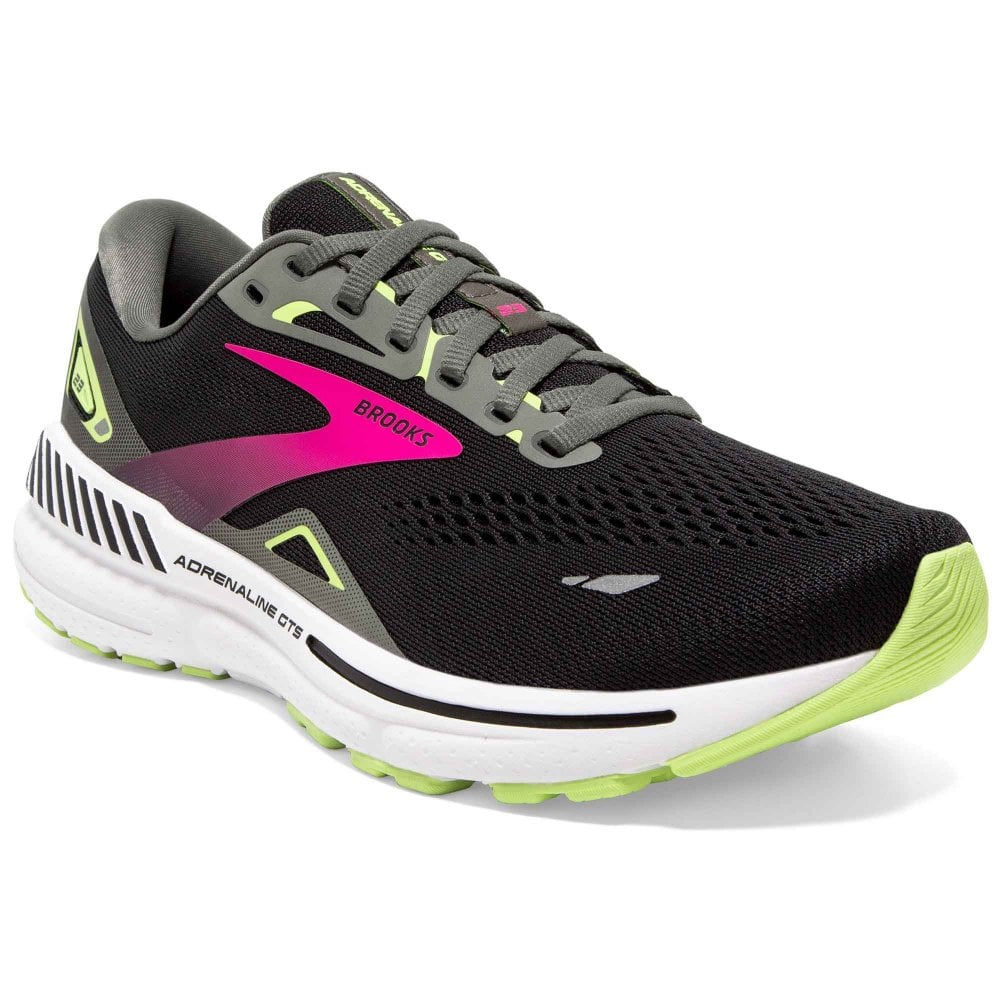 Brooks Adrenaline GTS 23 Wide Womens Black Gunmetal Sharp Green At Brooks Adrenaline GTS 23 Wide Womens Black Gunmetal Sharp Green At