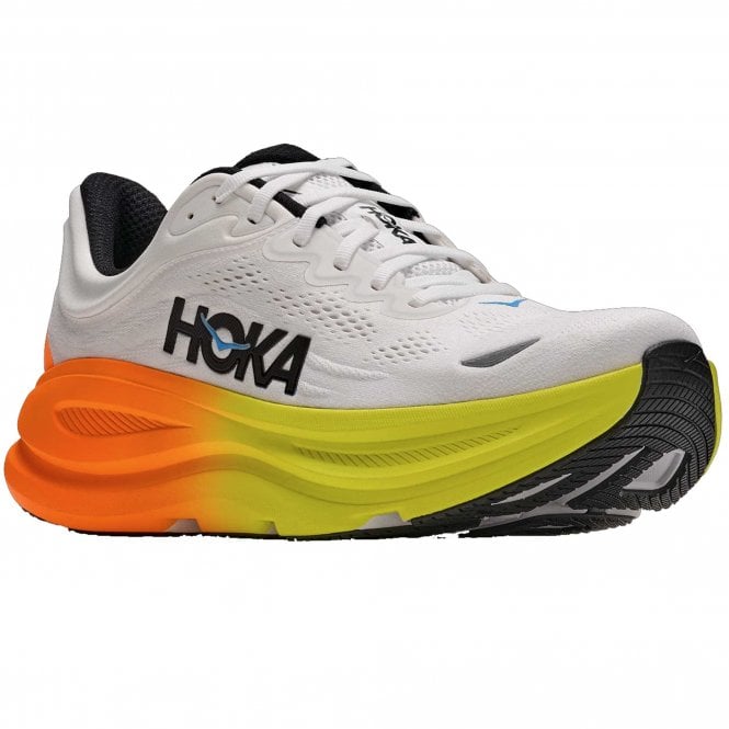 Bondi 9 Wide Mens Running Shoes White/Neon Tangerine