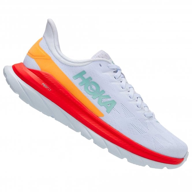 Mach 4 Mens Road Running Shoes White/Fiesta