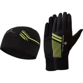 Running Beanie and Glove set Black/Fluo Yellow