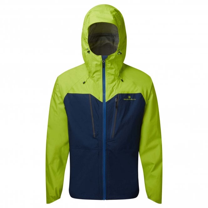 Tech Fortify Mens Waterproof Running Jacket Deep Navy/Citrus