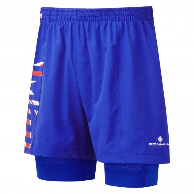Tech Marathon Twin Mens Running Shorts Azurite/Bright White