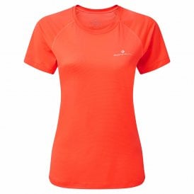 Tech Short Sleeved Womens Running T-Shirt Hot Coral/Bright White