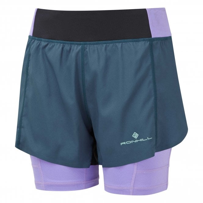 Tech Ultra Womens Twin Running Shorts with Gel Loops Peacoat/Lilac