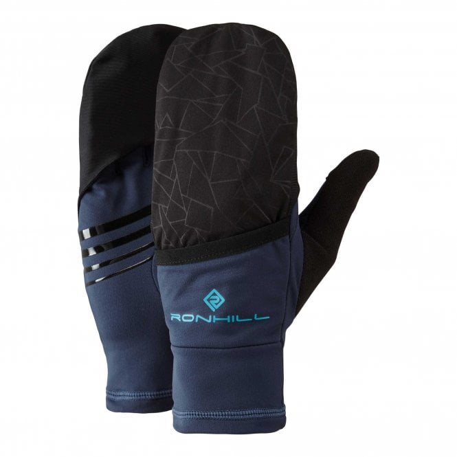 Wind-Block Flip Running Gloves with Mitten Deep Navy/Spa Green